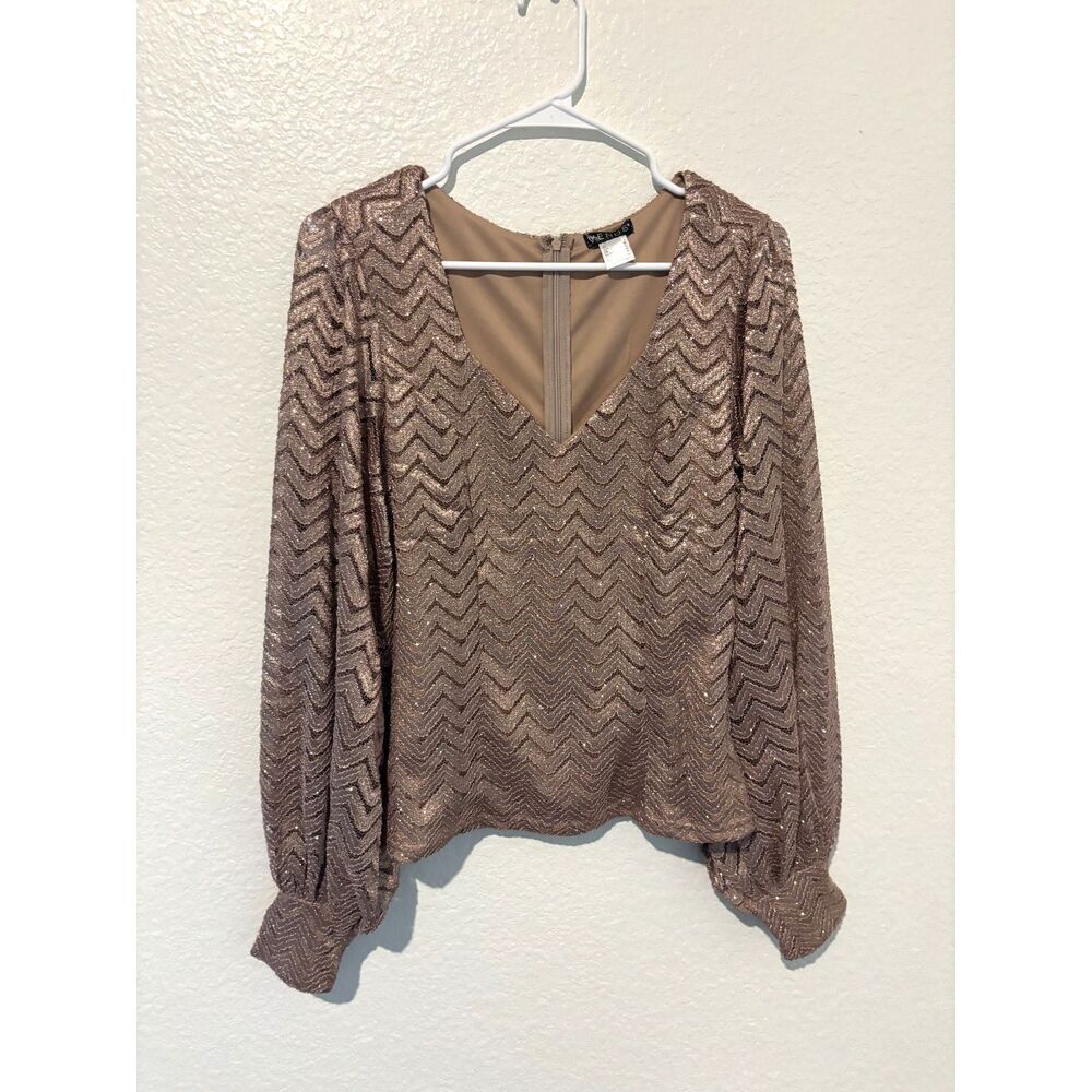 Venus Balloon sleeve lace top womens size 6 gold shimmer chevron holiday blouse